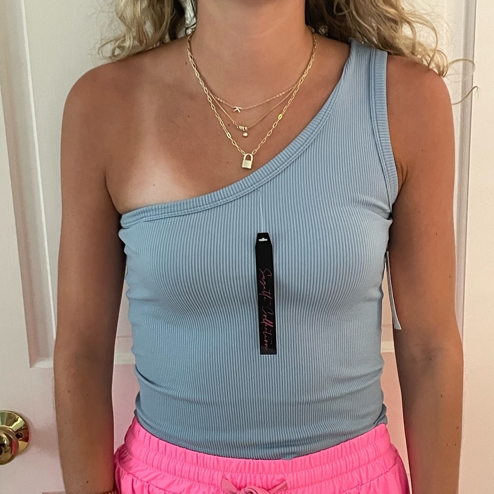 NWT light blue one shoulder top (S)